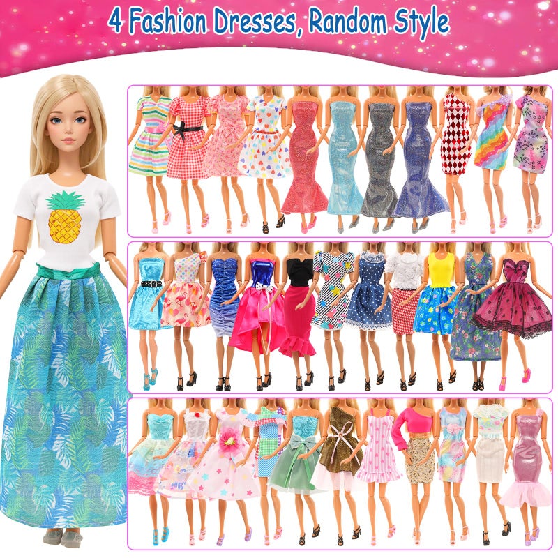 Barwa Lot 36 Items 3 Fashion Dresses 3 Casual Tops and Pants Outfits 6 Pcs Mini Dresses with 1 Bags 10 Shoes, 13 Accessories for 11.5 Inch Girl Doll Birthday Xmas - Image 2